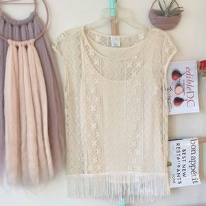Ella Moss top with floral lace and fringe - XS